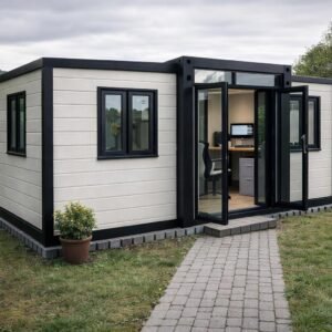 folding cabin home used as office in garden