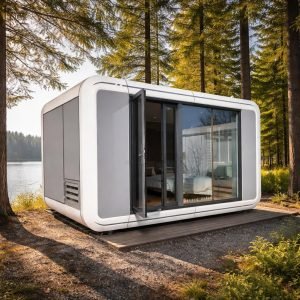 modern glamping pod by woodland lakeside